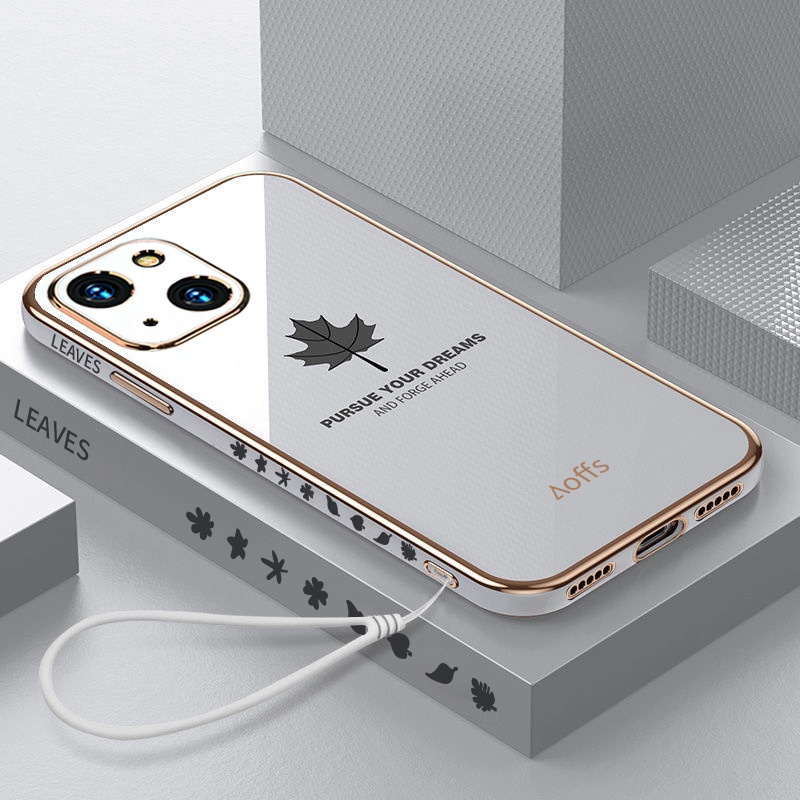 Ốp Điện Thoại Mềm Thẳng Mềm Mạ Điện Hình Lá Phong 2022 Cho iPhone 11 Pro Max X Xs XR 6 6s 8 7 Plus SE 2020