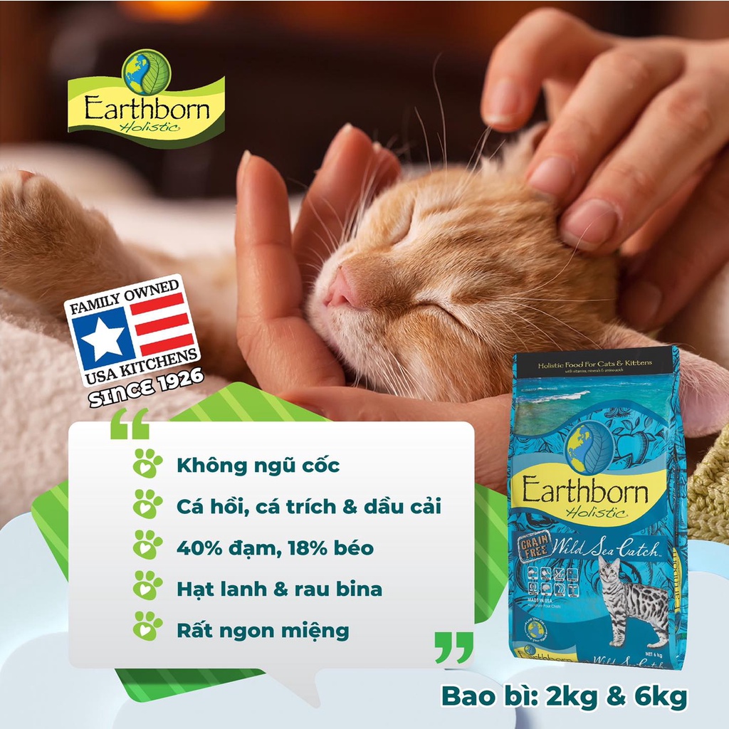 EARTHBORN - HẠT CAO CẤP TỪ MỸ CHO MÈO Bao 6kg