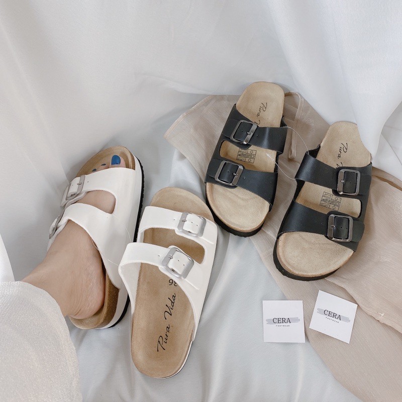 DÉP ĐẾ TRẤU QUAI NGANG INOX  - DÉP QUAI NGANG ĐẾ BẰNG CAO 3 PHÂN - TRẮNG - ĐEN  - CR60