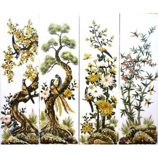 Tranh bộ tứ quý Tùng Cúc Trúc Mai dính đá toàn bộ(Tranh đá tự đính)