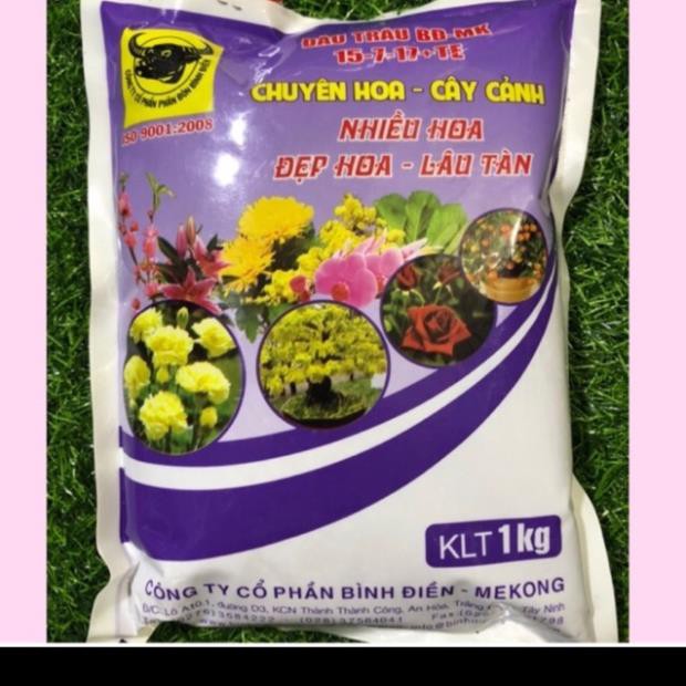Phân bón đầu trâu NPK chuyên cho hoa, cây cảnh 15-7-17+TE- gói 1kg