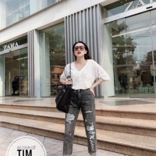 ÁO THUN BIGSIZE CỔ TIM XẺ TÀ A86