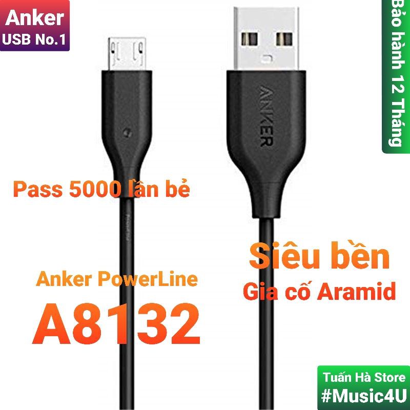 Cáp sạc nhanh Micro USB Anker PowerLine A8132 và LG lõi thép siêu bền cho Samsung LG Tuấn Hà Store