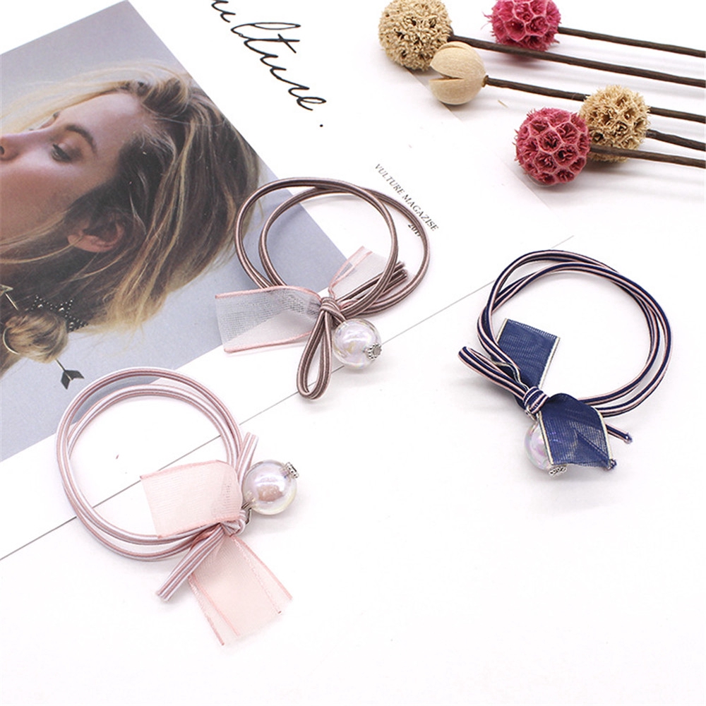 Dây thun buộc tóc bằng chất liệu cao su phối họa tiết sọc ngang đơn giản xinh xắn dành cho nữ