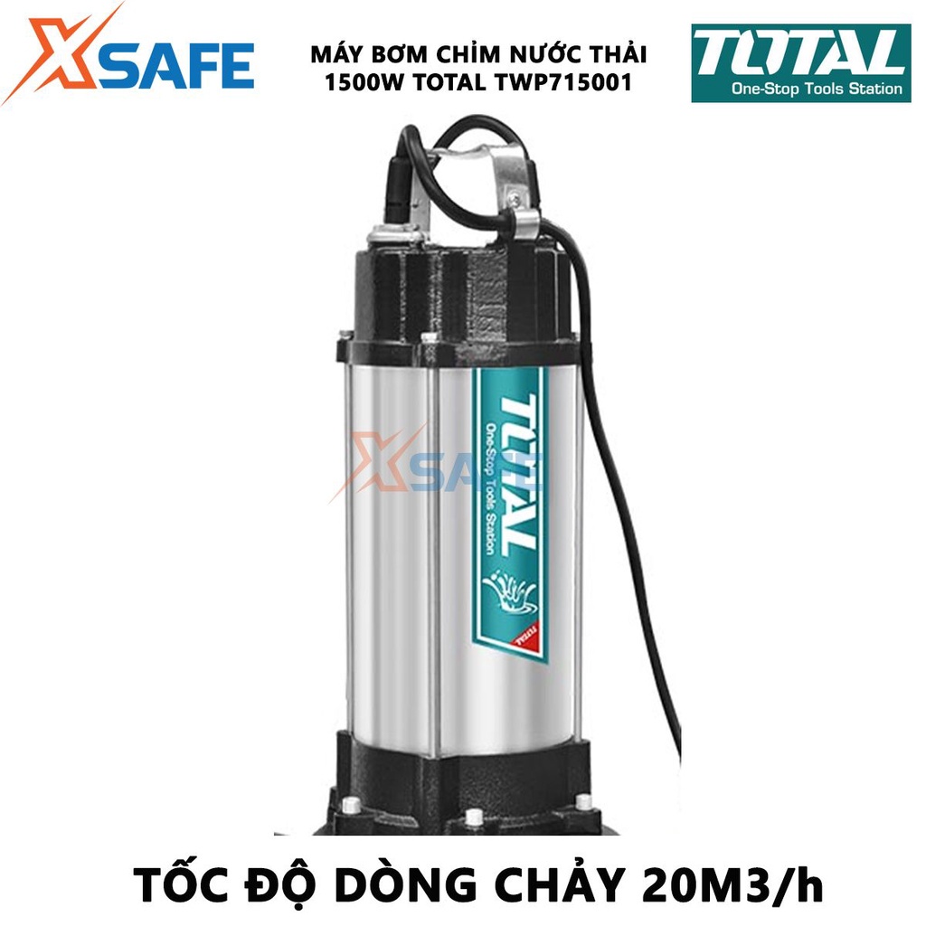 Máy bơm chìm chất thải TOTAL TWP77501 Máy bơm nước thải 750W, vỏ bơm thép không gỉ bền bỉ, chiều cao bơm tối đa 13m