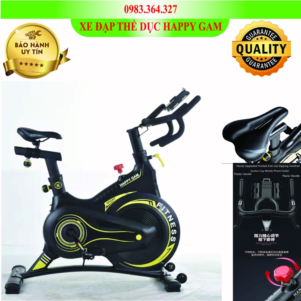 Xe đạp thể dục HAPPY GAM cao cấp, kháng từ, Xe đạp thể thao phòng GYM 2022