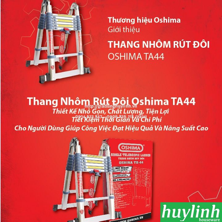 Thang nhôm rút đôi chữ A Oshima TA-44 - 4.4 mét