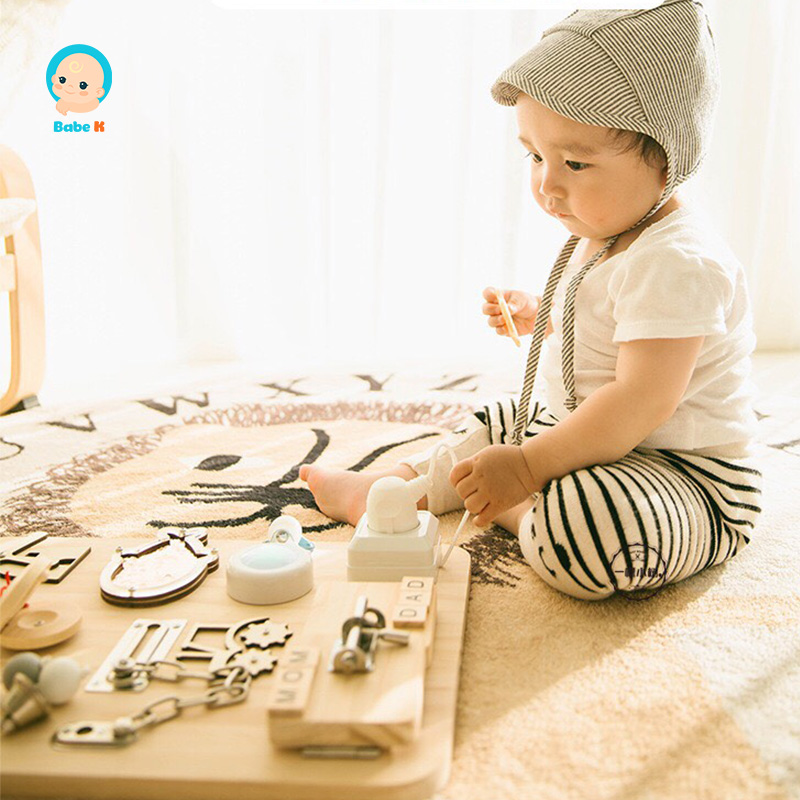 BUSY BOARD Bảng Bận Rộn không sắc nhọn, bảng gỗ thông minh, đồ chơi gỗ cho bé  - Shop Babe K