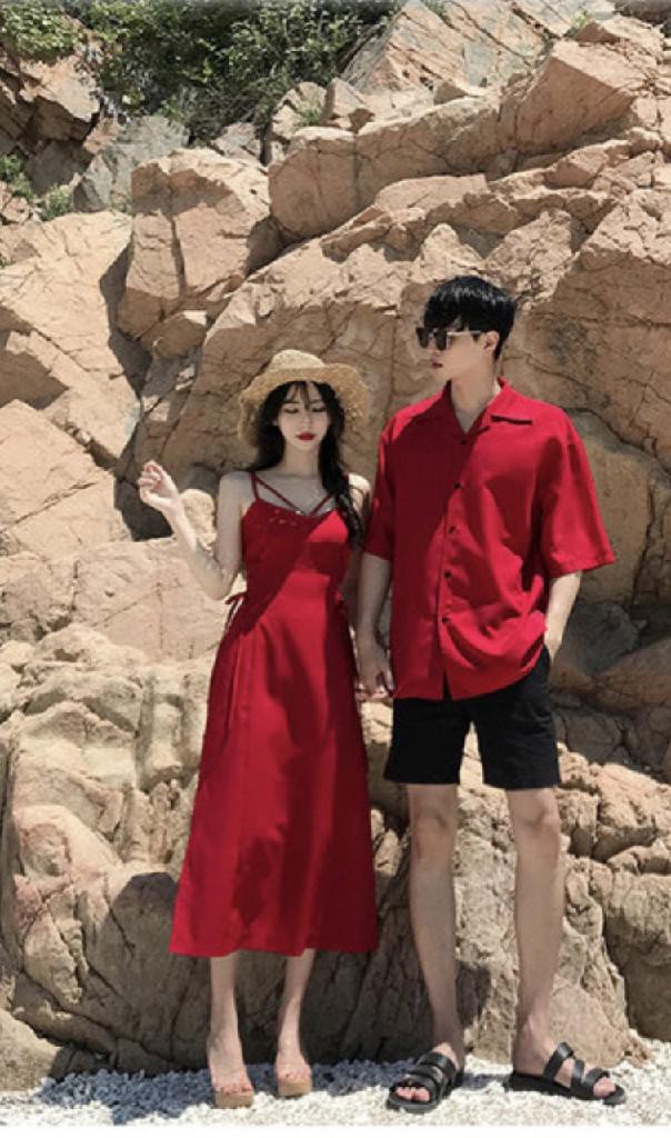 Set đồ đôi áo đôi áo cặp áo tình nhân gồm áo sơ mi và váy nữ chất vải kate thoáng mát hiện đại, set đồ couple CP023