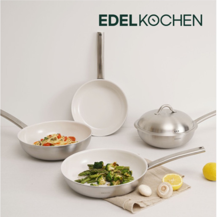 Chảo inox chống dính bếp từ Edelkochen 3 lớp Easy Prism màu Cream - Size 24/28cm