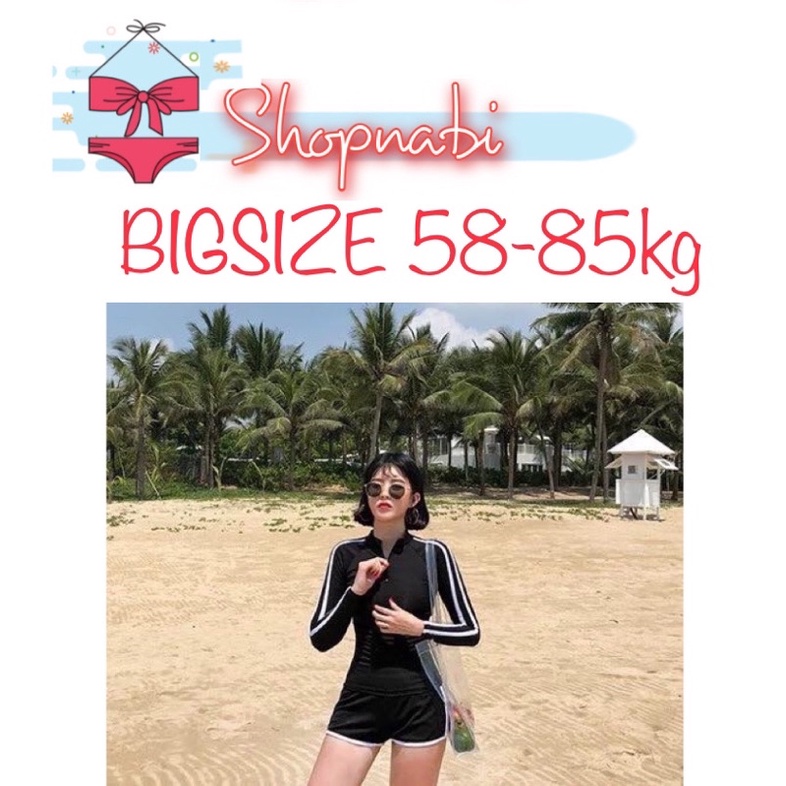 Đồ bơi nữ big size kín đáo tay dài - Bikini đi biển 2 mảnh quần đùi - shopnabi TD2MQĐ_2SOC