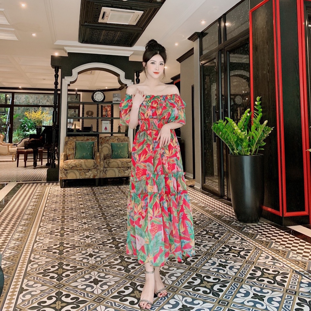 Đầm maxi dài trễ vai AnyShang, Đầm maxi hoa đi biển thả dáng thướt tha ANSM101 | BigBuy360 - bigbuy360.vn