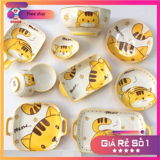 Mua Set Bát Đĩa  Mèo Vàng Bát đĩa ăn cơm ăn mì  decor bàn ăn dễ thương S87