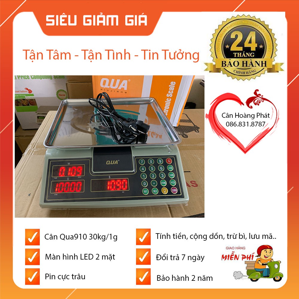 CÂN ĐIỆN TỬ TÍNH TIỀN BÁN HÀNG SIÊU THỊ TẠP HÓA 30kg/1gam Qua910 ĐÀI LOAN CẤP. BẢO HÀNH 2 NĂM. MÀN HÌNH 2 MẶT TRƯỚC