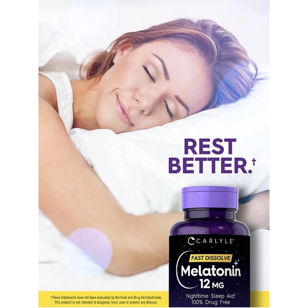 Viên ngậm giúp ngủ ngon Melatonin 12mg Carlyle 180v/300v USA