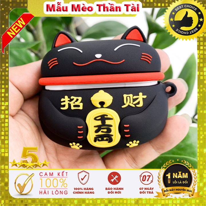 Vỏ bao Airpod's pro silicon đựng tai nghe không dây mã chú mèo thần tài đen