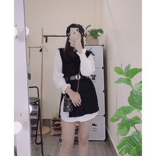 Set gile len + sơmi trắng kèm đai