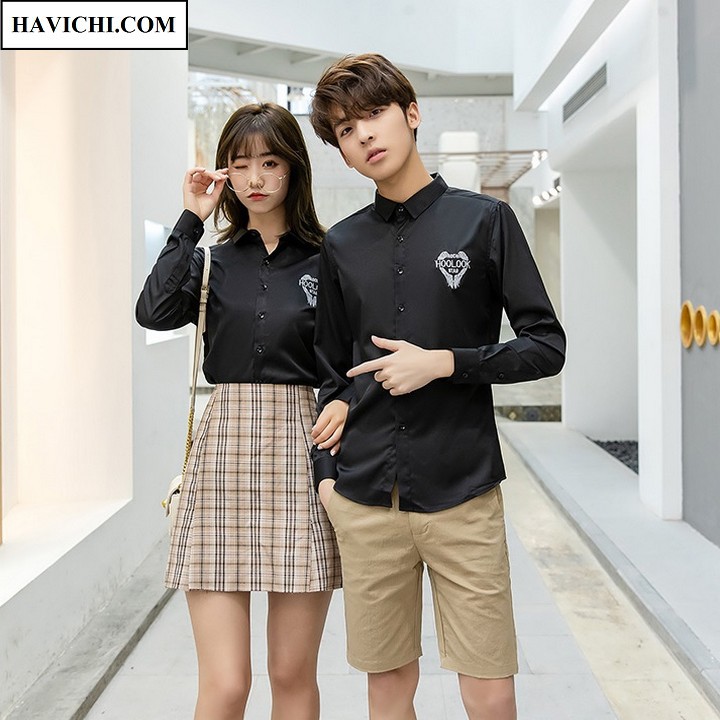 Áo sơ mi cặp 𝐅𝐑𝐄𝐄𝐒𝐇𝐈𝐏Áo sơ mi nam nữ, cặp đôi trắng đen đẹp hoolook havichi.com