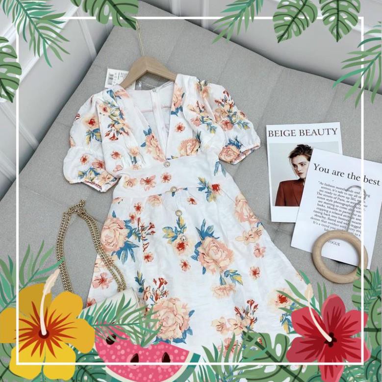 [ 𝐅𝐑𝐄𝐄 𝐒𝐇𝐈𝐏 ] Váy hoa tay bồng Chất liệu đũi cao cấp