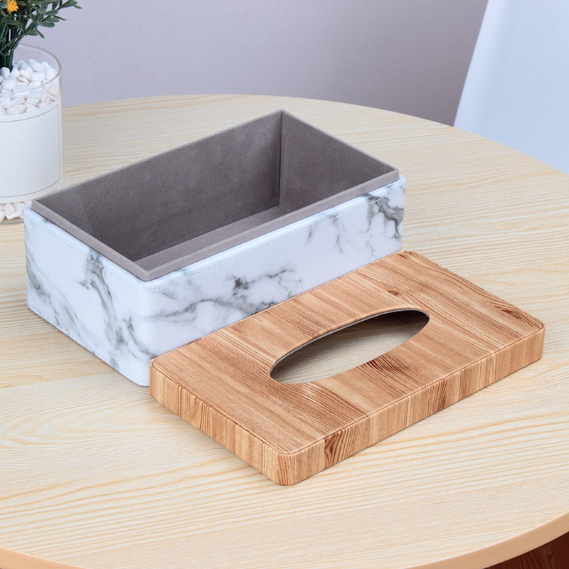 Hộp Đựng Khăn Giấy Bằng PU Vân Cẩm Thạch Hình Chữ Nhật