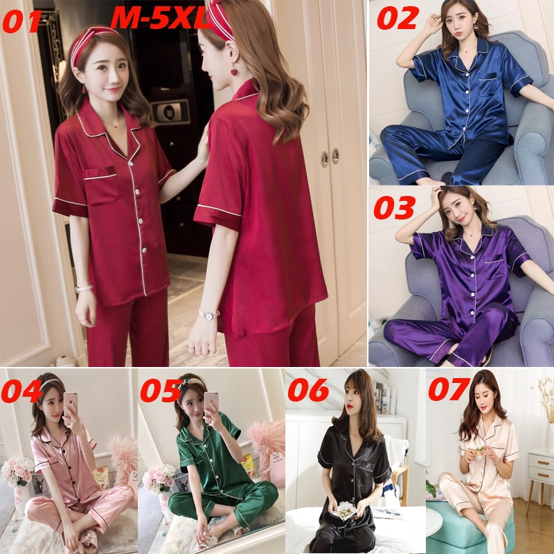 Bộ Đồ Ngủ Ngắn Tay Vải Phi Bóng Cho Nữ Size M-5Xl