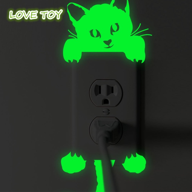 Nkodok Waterproof Luminous  Switch  Sticker Cartoon Cute Cats Dogs Pattern Decorative Wall Decals For Children Room
