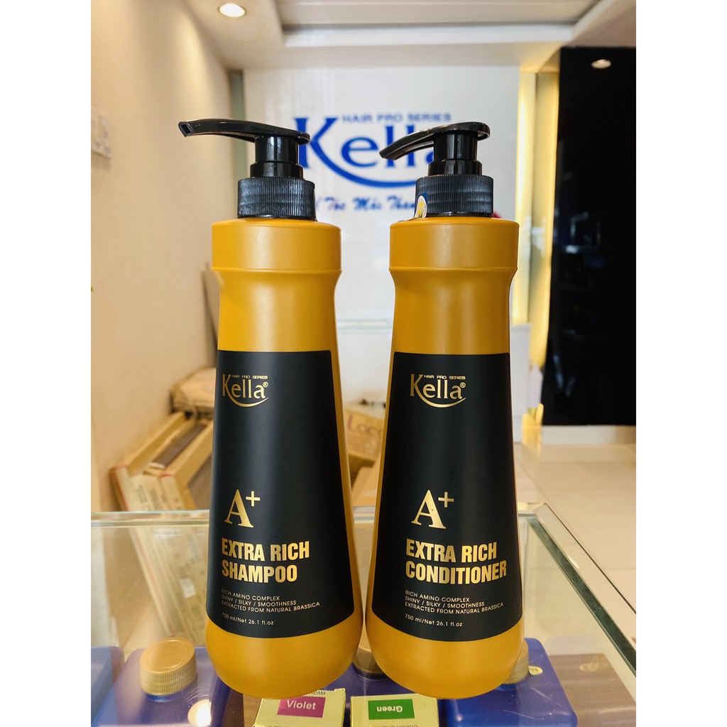 Combo dầu gội, dầu xả chữa trị tóc hư tổn dành cho tóc khô xơ, chẻ ngọn  Extra Rich Kella A+ 750ml .