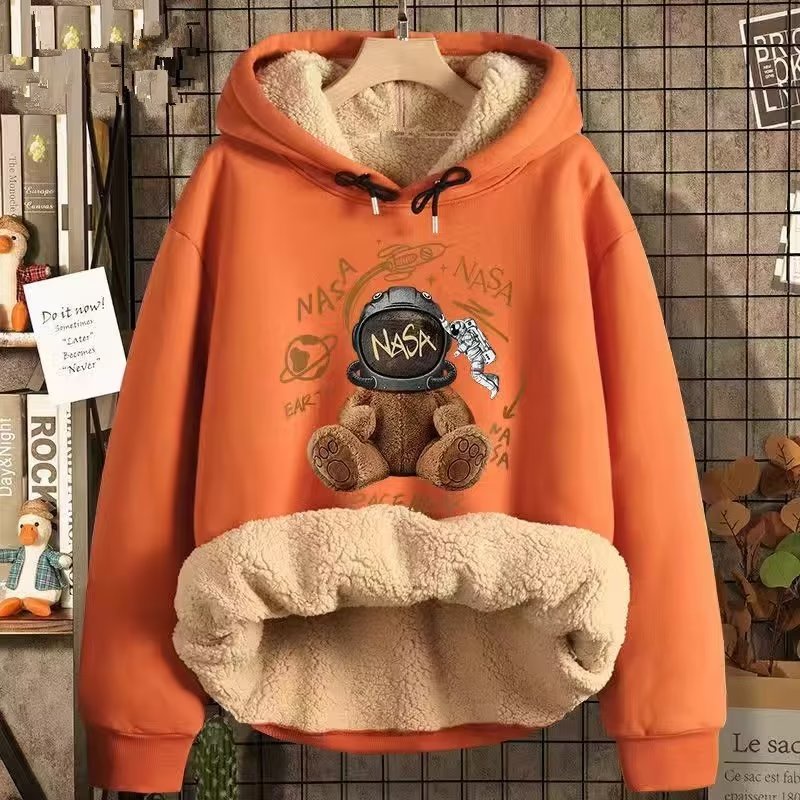Áo Hoodie Lông Cừu Dày Dặn Dáng Rộng Thời Trang Thu Đông Năm Mới Dành Cho Cặp Đôi