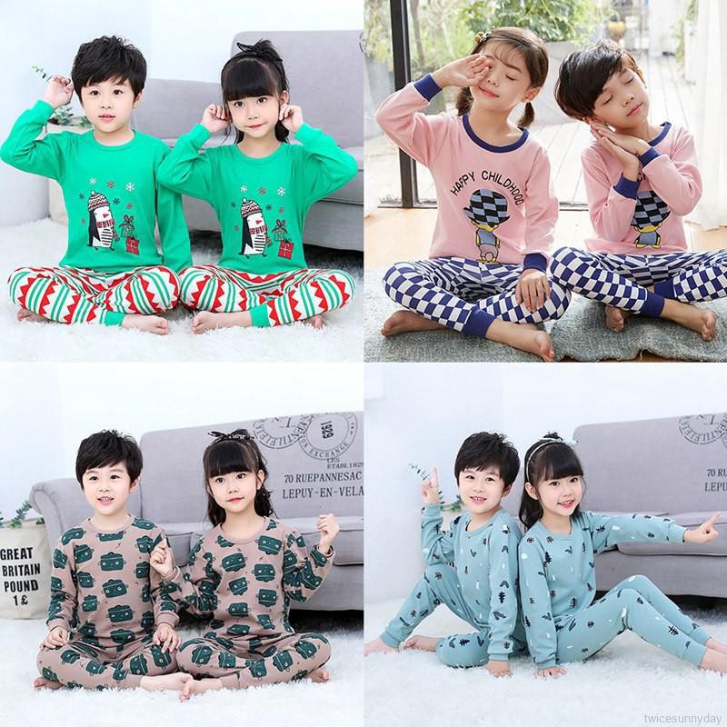 Bộ đồ ngủ dài in hoạt hình dễ thương cho bé