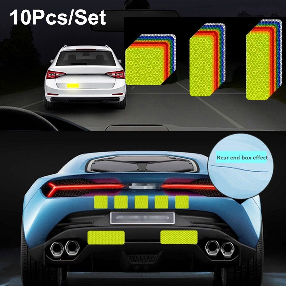 Set 10 miếng dán phản quang hình vuông dùng để cảnh báo an toàn cho xe hơi VANES1