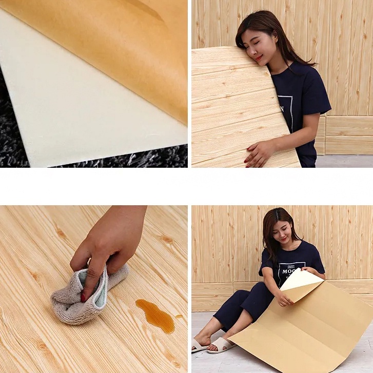 FREE SHIP - Miếng dán tường Sàn nhựa giả vân gỗ loại 1 có sẵn keo Vân sần, độ dày đủ 3mm