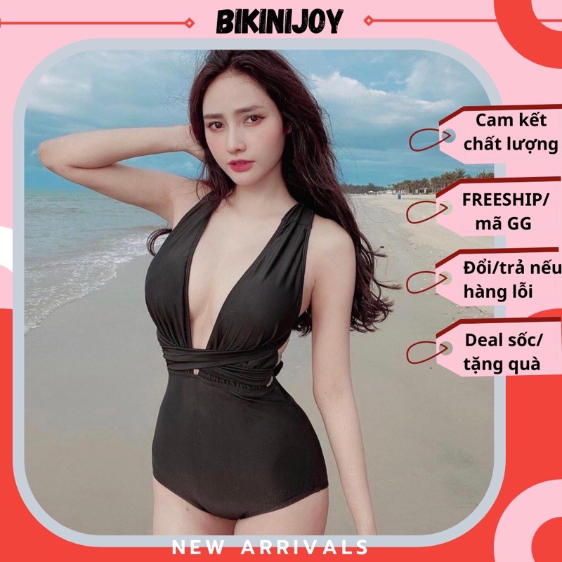 Bộ bơi bikini đi biển khoét ngực cột eo kín đáo