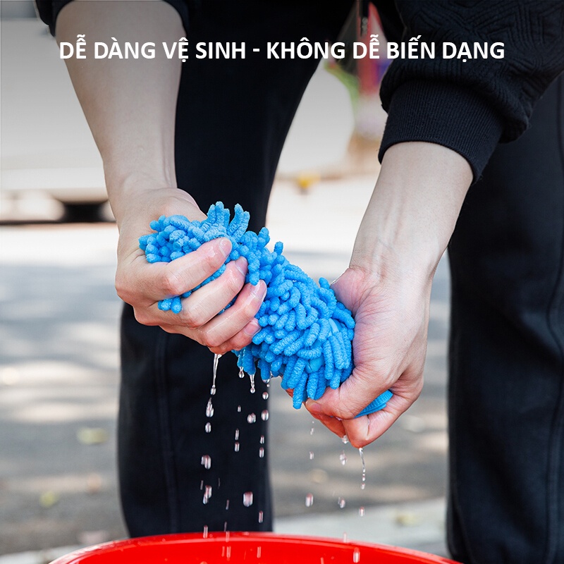 Găng tay rửa xe chuyên dụng SOEASY tua san hô dày dặn hai mặt thấm hút tốt RX06
