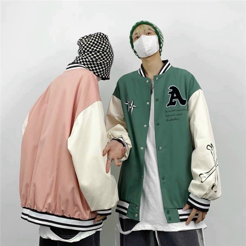 BOMBER KAKI HỒNG VÀ XANH IN ”A”