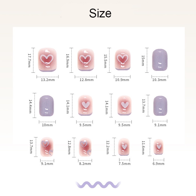 Hộp 24 Móng Tay Giả Hình Vuông Họa Tiết Trái Tim Màu Tím Xinh Xắn