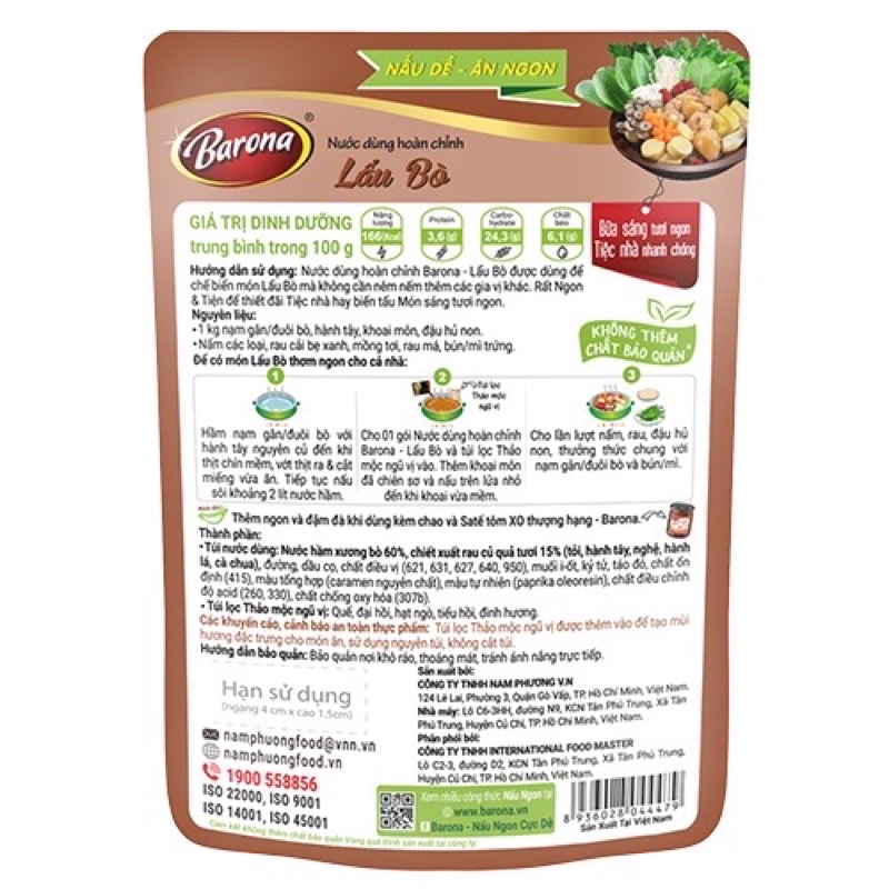 Nước Dùng Hoàn Chỉnh Barona - Lẩu Bò 164g