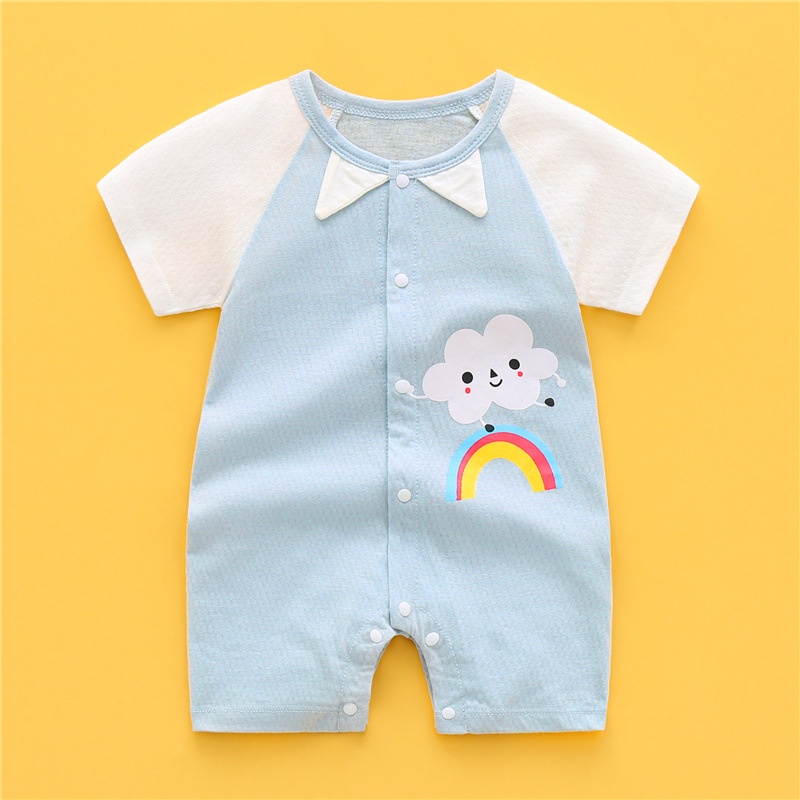 Bộ Áo Liền Quần Cotton Tay Ngắn Kẻ Sọc Cầu Vồng Hoạt Hình Dễ Thương Cho Trẻ Sơ Sinh