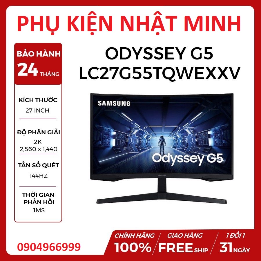 [GIÁ SỐC] Màn hình máy tính Samsung LC27G55TQWEXXV 27 inch WQHD 144Hz cong màn 2K gaming sắc nét tinh tế từng góc cạnh