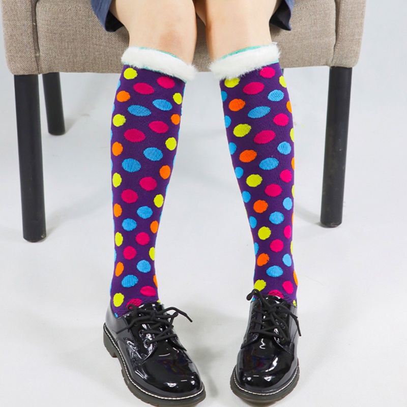 Youyo Vớ Cao Đến Đầu Gối Phối Lông Vũ Họa Tiết Chấm Bi / Trái Tim Nhiều Màu Phong Cách Harajuku Nhật Bản Harajuku Mùa