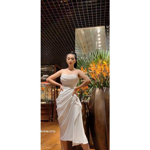 G15- đầm phi cup nhún xẻ 2 dây GV549, eo 68