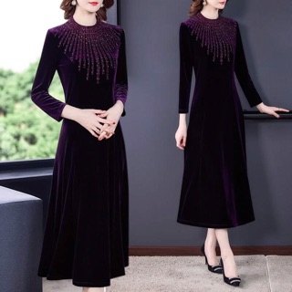 Đầm nhung nữ cao cấp hoạ tiết sang trọng quý phái NP1361