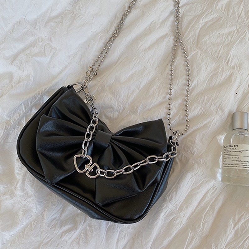 Túi IELGY đeo chéo chuỗi xích đính nơ trái tim cho nữ