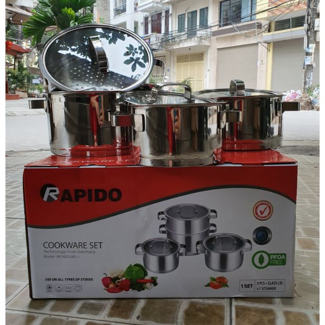 Bộ 3 nồi Rapido - Inox cao cấp 304 - dùng cho bếp từ và mọi loại bếp ( SALE)