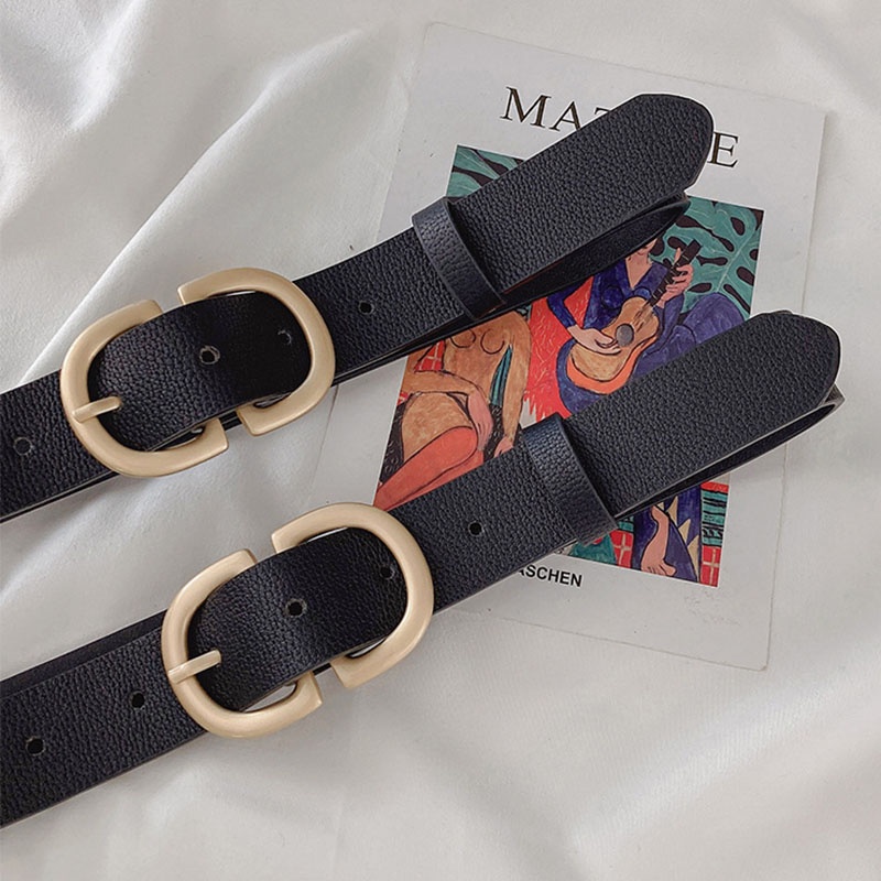 Thắt Lưng Da Màu Đen Khóa Tròn Phong Cách Vintage Thanh Lịch Cho Nữ