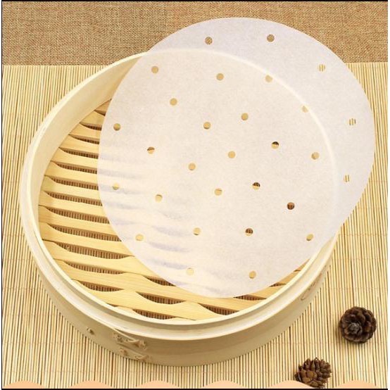 Giấy nến đục lỗ cho nồi chiên không dầu nướng bánh hấp bánh bao há cảo loại 20 cm 23 cm 400 tờ