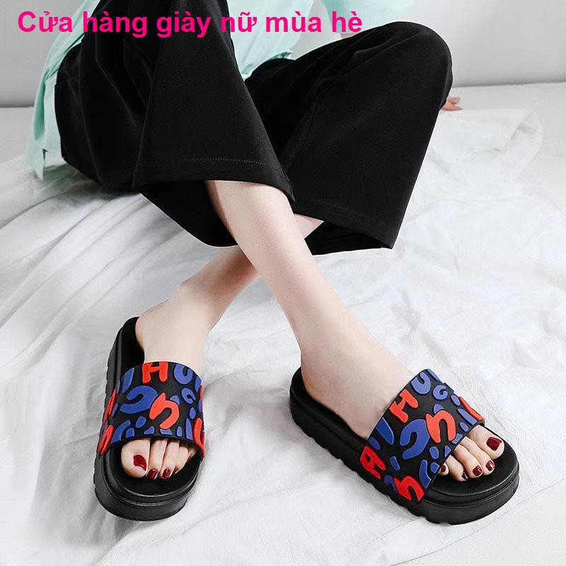 Fashion platform sandal đế xuồng và dép đi trong nhà nữ 2021 Mùa hè lưới màu đỏ Giày biển bánh xốp không trơn t