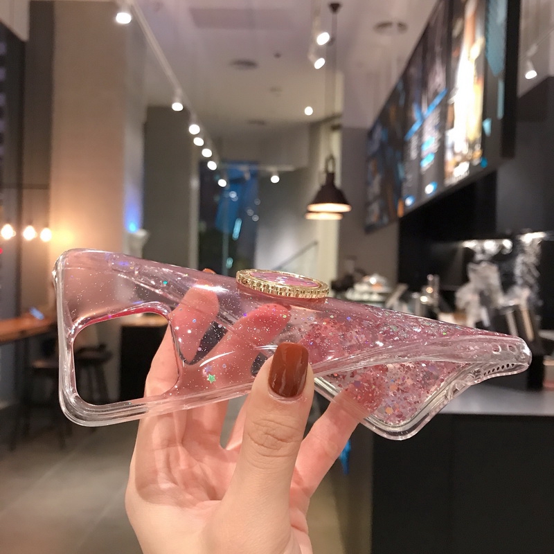 Ốp điện thoại epoxy trong suốt phối kim sa lấp lánh có vòng đỡ cho iPhone 11 Pro Max XS XR X 8 7