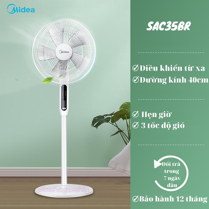 Quạt Cây Đứng Midea SAC35BR Quạt Điện Điều Khiển Từ Xa Có Hẹn Giờ 5 Cánh Quạt 3 Tốc Độ Gió Sang Trọng Siêu Mát