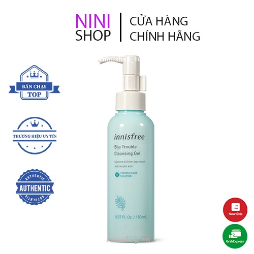 Gel tẩy trang cho da mụn, nhạy cảm Innisfree Jeju Bija Trouble Cleansing Gel 150ml - NiNiShop