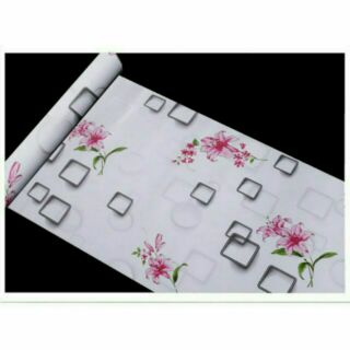 Decal dán tường 5m họa tiết hoa và ô vuông 3D